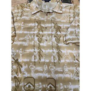 Kno Betta Shirt Spell Out Tan Gold White Button Down Martial Arts Man Men's L